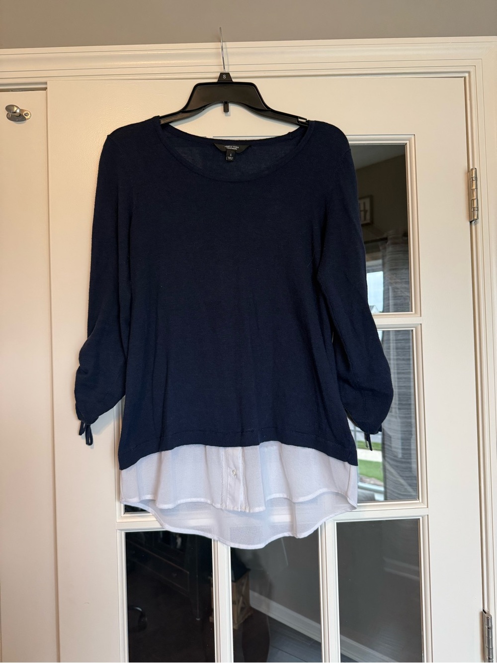 Simply Vera Vera Wang Navy Knit Tunic with White Layered Hem
